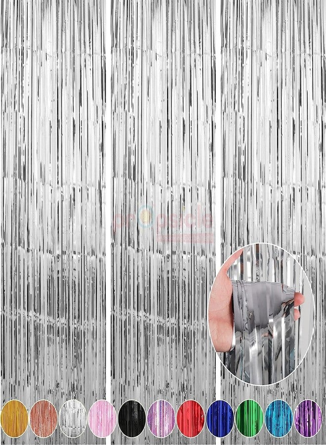 Propsicle 3ft x 6ft Silver Foil Fringe Curtains, Pack of 3 - Tinsel Backdrop for Birthday, Bachelorette, Baby Shower, Anniversary - Photo Booth Wall - Image 1